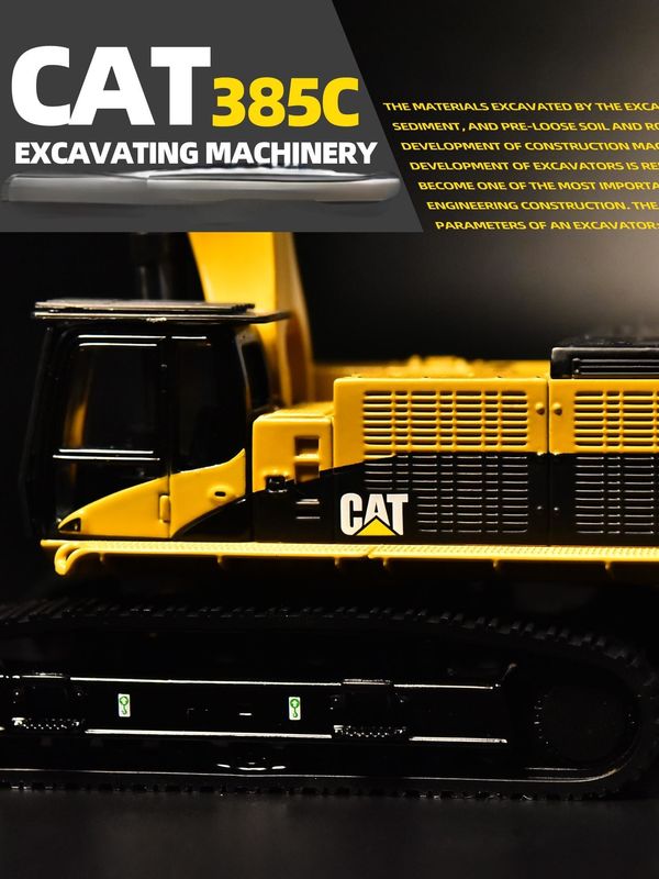 DM คาร์เตอร์ CAT385C โมเดลเครื่องขุดเหล็กสแตนเลส เครื่องจักรกลเครื่องจักรกลรถยนต์จําลอง เครื่องประดับโลหะ