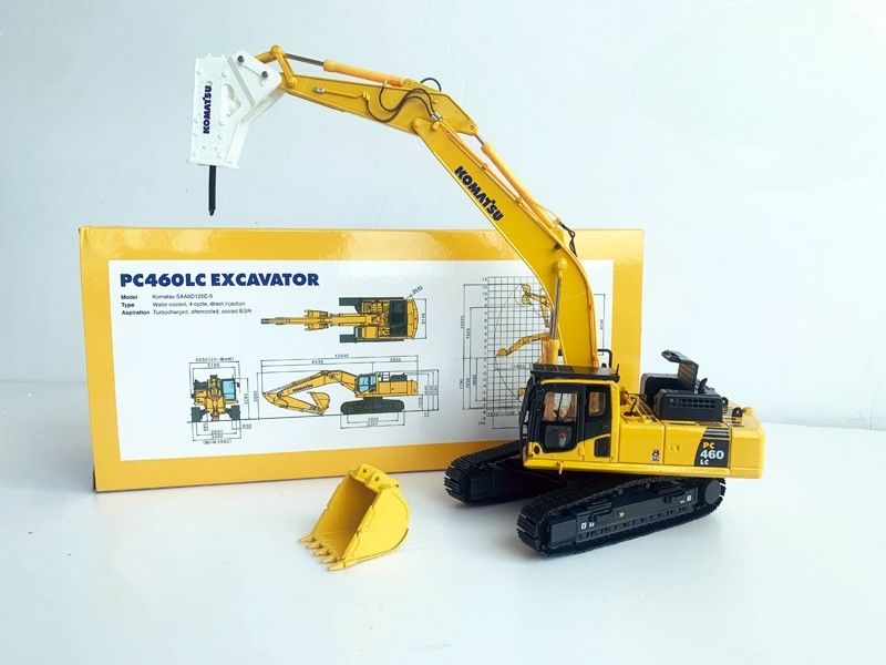 Komatsu PC460LC-8 1/50 เครื่องขุดสแตนเลสแบบ Diecast พร้อมไฮดรอลิกบรคเกอร์