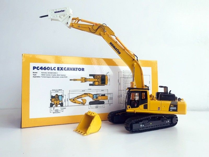 Komatsu PC460LC-8 1/50 เครื่องขุดสแตนเลสแบบ Diecast พร้อมไฮดรอลิกบรคเกอร์