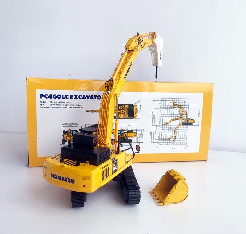 Komatsu PC460LC-8 1/50 เครื่องขุดสแตนเลสแบบ Diecast พร้อมไฮดรอลิกบรคเกอร์